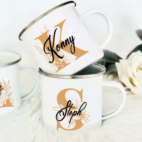 Personalized Mugs Floral Initial Name Cup Custom Name Tea Coffee Juice Mug Bride Bridesmaid Mothers 