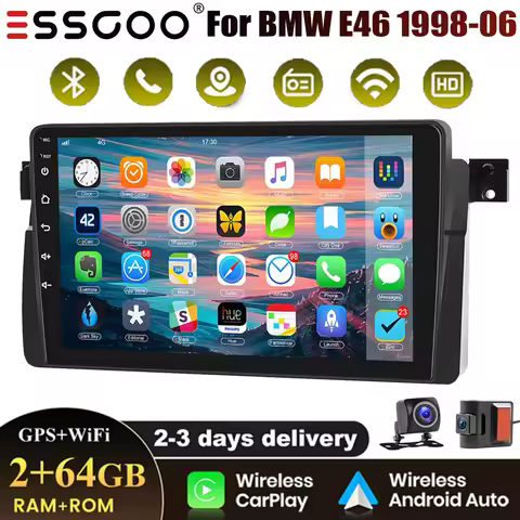 Apple Carplay 9"Car Stereo Radio 64G For BMW E46 318i 320i 323i 325i 328i 330i 1998-2006 Head Unit B