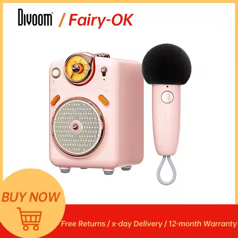 Divoom Fairy-OK Portable Bluetooth Speaker with Microphone Karaoke Function with Voice Change, FM Ra
