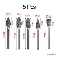 เครื่องกัดไม้5ชิ้นเครื่องเจียรเหล็กทังสเตนโรตารี่แบบคู่หัวตะไบงานไม้แกะสลักรากหัวขัดคาร์ไบด์