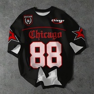 TEMU Chicago 88 's Casual Crewneck T-shirt - Street Fashion Trendy Apparel, Casual Polyester Knit Fa