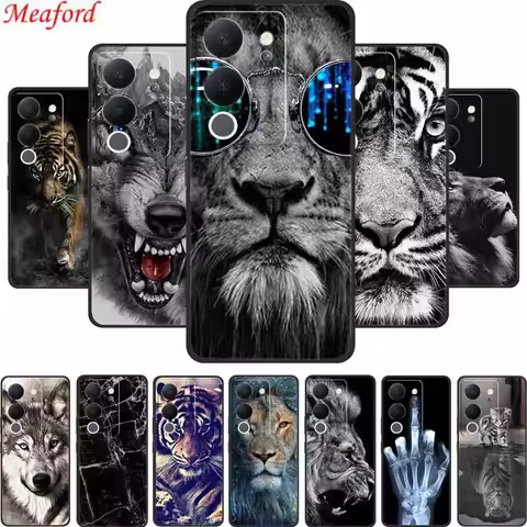 For Vivo V30 Lite 5G Phone Case Cover Lion Wolf Tiger Black Silicone Soft Back Cover Cases For Vivo