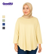 [GOOD2U] Plein Kotton Women 3/4 Sleeve Round Hem Crew Neck T-Shirt Cotton T Shirt Woman Baju Tshirt 