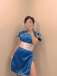 Street Fighter Chun Li 1st Generation Tyrant อะนิเมะคอสเพลย์เครื่องแต่งกาย ชุดกี่เพ้า เด็กชุด Headwe