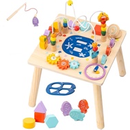 1 Year Old Baby Busy Table, 9 in 1 Wooden Montessori Toy | Baby Table with Beads, Suitable for Child