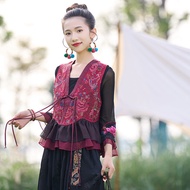 Vật Có Hoa Thêu Phong Cách Dân Tộc Áo Kiểu Nữ Phiên Bản Tiêu Chuẩn Có Tay Tua Rua Cổ Chữ V Lyocell V