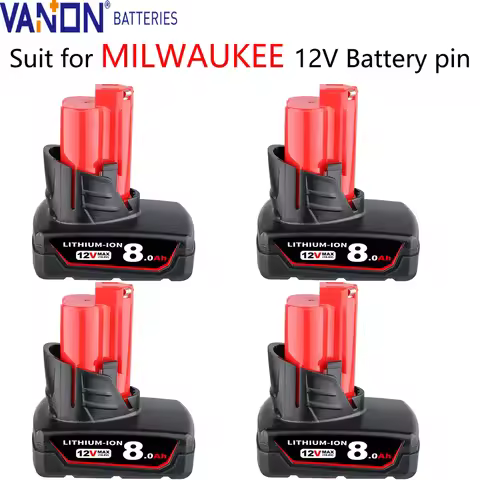 VANON 1/2/4Pack M12 8.0Ah 12V Lithium Battery Replace for Milwaukee 48-11-0490 48-11-2402 48-11-2411