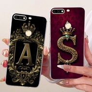 Honor 7C Cover Case Transparent Luxury Crown A-Z Letters 2D Flat Pattern Soft Phone Case LND-L29 LND