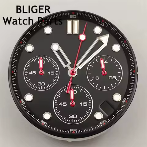 BLIGER 31mm Vk63 Watch Dial With Hands Green Luminous 4 Hour's Date 6 Hour's Date Window For VK63 Qu