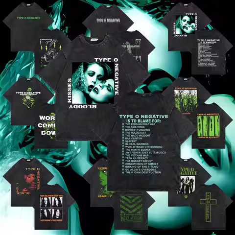 Washed Vintage Type O Negative 1993 Bloody Kisses Touring T Shirt Men Gothic Rock Metal Tshirt Men's