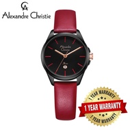 [Official Warranty] Alexandre Christie 2A18LDLIPBARE Women's Black Dial Leather Strap Watch