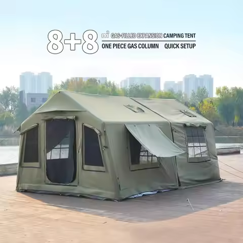 8+8㎡ Automatic Inflatable Camping Tent Outdoor Quick Fold 6-8 Person Hall Ridge Tent for Family Gath