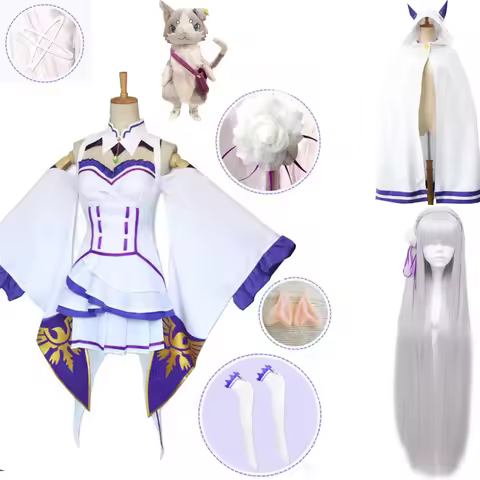 Re Zero Kara Hajimeru Isekai Seikatsu Emilia Cosplay Costumes Women Dress With Headdress For Hallowe