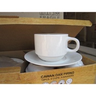 ASOGA Coffee Cup Set, White  Afternoon Tea Cup Saucer (6pc Cup + 6pc Saucer)Cawan dan Piring kopitia