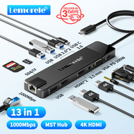 แท่นวาง Lemorele TC100 USB C 13-in-1 USB C อะแดปเตอร์จอแสดงผลคู่พร้อม Dual HDMI 4K 30Hz 1 * VGA Giga