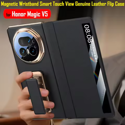 Smart Touch View Genuine Leather Flip Funda for Honor Magic V5 Case for Honor Magic V5 Case Magnetic