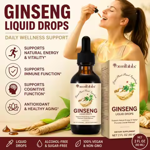 AcentiLabs Ginseng Liquid Drops with Korean Red Ginseng Extract Supports Natural Energy Vitality and