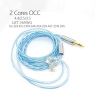 KZ Cable For ZEX Pro CRN ZAX ASX ZSX AST ZS10 ZAS LIZT 2 Core Earphones Silver Plated Upgrade OCC 4.4mm Balance 2.5 3.5