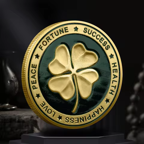 40*3 mm Four-leaf Clover Metal Coin 3D Relief Lacquered Elephant Commemorative Coin Metal Lucky Coin