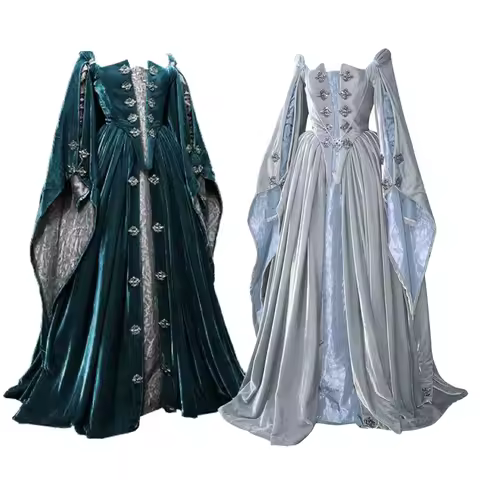 Historical Renaissance Tudor Velvet Green/Blue/Grey Queen Wedding Dress Tudor Elizabethan Reenactmen