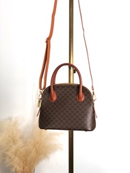 【VintageShop solo 日本直送中古包專賣店】CELINE 經典馬車 PVC x 皮革 迷你波士頓手提包 焦糖棕