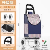 A45P- (藍色條紋) 買菜車 小拉車 買餸車 可摺疊購物袋 拉桿手推車 便攜購物車 防水布袋 野餐車 家用推車
