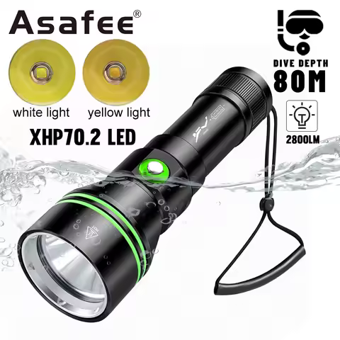 Asafee DV79 Professional Diving Flashlight Powerful Bright 2800LM Torch 200m Range 80m Underwater Wa