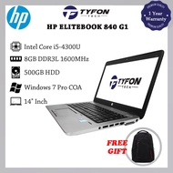 HP Elitebook 840 G1 i5-4300U 8GB DDR3L RAM 500GB HDD Win 7 Pro Laptop (Refurbished)