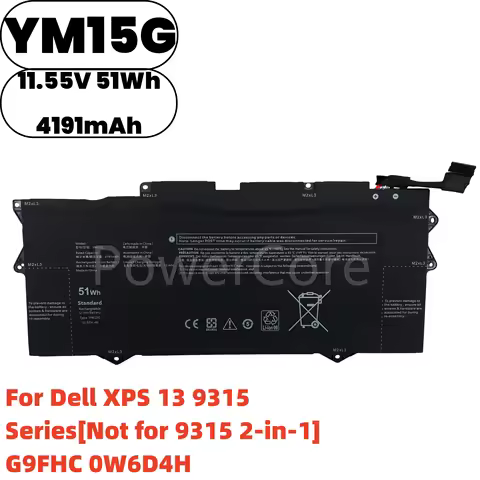 New YM15G 11.55V 51Wh 4191mAh Laptop Battery For Dell XPS 13 9315 Series [Not for 9315 2-in-1] G9FHC