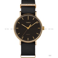 TIMEX TW2R49200 Women's Analog Watch Fairfield Crystal 37mm slip-thru fabric strap black *Original
