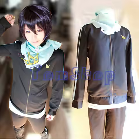 Anime Noragami Yato Cosplay Costume Jacket Suit Sportswear Whole Set (Coat + Pants + Scarf) Hallowee