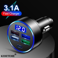 KEBETEME 5 Ports 3.1A PD Car Charger 12-24V USB Digital Display Fast Charging Adapter Car Phone Charger