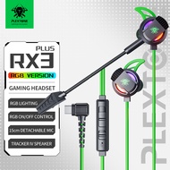 หูฟังเกมมิ่ง, PLEXTONE RX3PLUS, หูฟัง ชนิดใส่ในห, ตัดเสียงรบกวน, ชุดหฟังแบบมีสาย ไมโครโฟนยาวที่ถอดออกได้, ไม่โครโฟนในตัว, ไฟ RBG, การควบคุมระดับเสียง USB-C