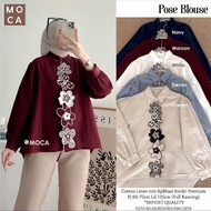 POSE BLOUSE. Bahan Cotton Linen Mix Aplikasi Bordir Premium. PJ.60-70. LD.105. Full Kancing.