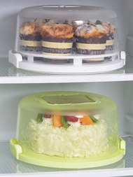 1個便攜式蛋糕盒,隨機顏色,附有7個可拆式杯子蛋糕座,非常適合於冰箱中儲存食物、水果、蔬菜