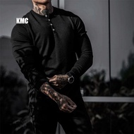 Henry Shirt Long-Sleeved T-Shirt Men Henry Collar Solid Color Bottoming Shirt Can Wear Outer Inner T