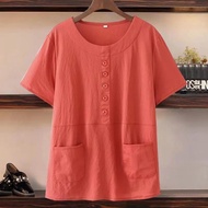 Middle-aged Elderly Women's Clothing Plus Size Fat Mother's Clothing Short-Sleeved T-Shirt Female Mother Middle-Aged Loo