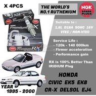 NGK Premium RX Spark Plug - Honda 1.6L D16A SOHC 16V Civic EK5 EK8 CRX Delsol EJ4 ( 1995-2000 )