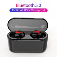 หูฟัง bluetooth Bluetooth Earphones 5.0 HBQ Wireless Headphones Blutooth Headset Sport Earbuds Stereo Handsfree Headphone With Mic Charging Box Single Hook  black