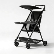 Beige Stroller For Baby Foldable Stroller Non Install With Awning Aluminum Alloy Light Weight