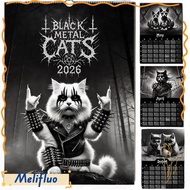 MELIFLUO Black Metal Cats 2026 Wall Calendar,  Year 2026 12 Months of Cats Art Planner, Cat Lovers H