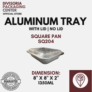 [500pcs] Square Aluminum Tray | Pan With Lid -SQ204 [8"x 8"x 2" /LxWxH] 1350ml BULK ORDERS