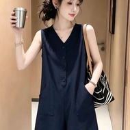 新品/法式高级感V领无袖连体裤女2026新款夏季宽松小个子休闲气质短裤9.29.3 New product/French-style high-end V-neck sleeveless jumpsu