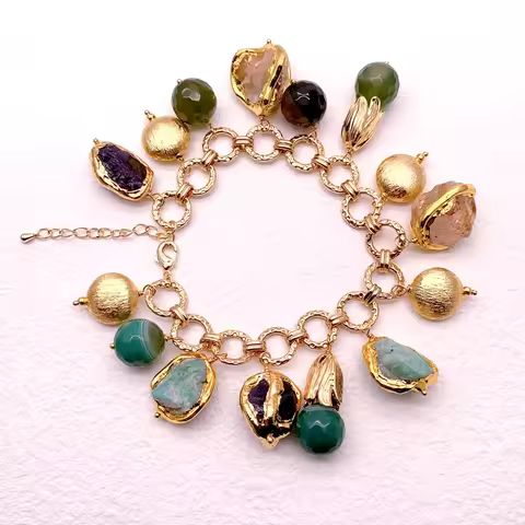 YYGEM Citrine Amethyst Amazonite Rough Raw Charm Bracelet Natural Multi Gemstone Bracelet Jewelry Gi