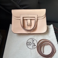 Hermes 愛馬仕 Halzan mini 22 薔薇粉銀扣 Swift皮  X刻