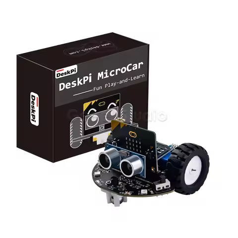 DeskPi MicroCar for Micro:Bit 0.96" OLED Display Sensors Ultrasonic Pre-wired Programming (Not Inclu
