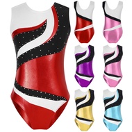 Girls Metallic Sparkle Stripes Athletic Ballet Dance Tank Gymnastics Leotard