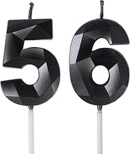 Birthday Candles Number 56 Black - 3D Black Candles for 56th Birthday Decoration (Number 56 Candle, 