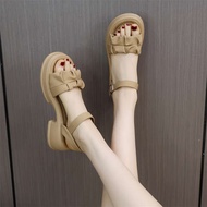 kasut sandal perempuan sandal perempuan bertutup Thick Heel Ladies Summer