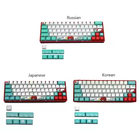 Russian 71 Keys Sea Coral Ukiyo-e Keycap Dye Sublimation OEM Mechanical Keyboard Keycap For GH60 XD6